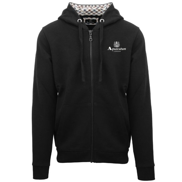 Aquascutum London Embossed Signature Logo Zip-Up Hoodie - Black