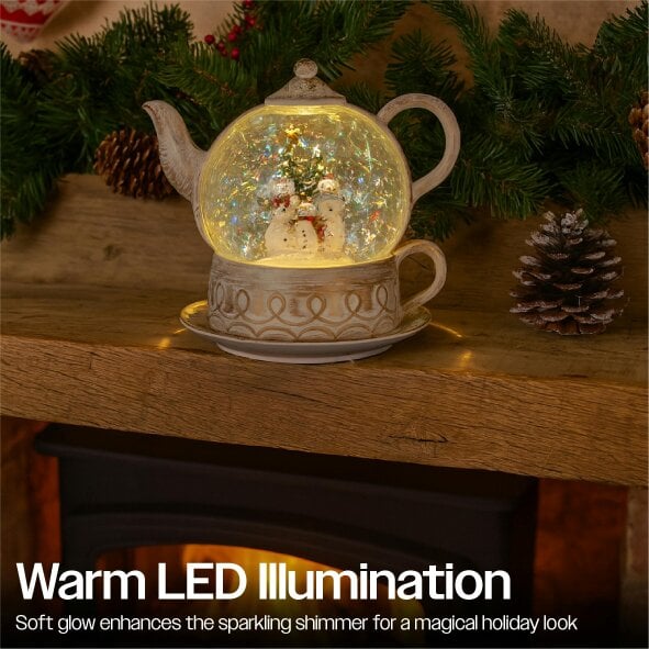 Scotts of Stow Xmas Haus Snow Swirl Festive Christmas Glitter LED Teapot