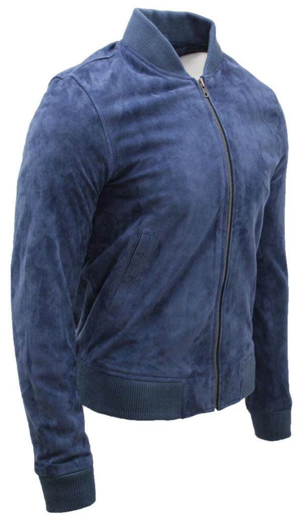 Infinity Leather Mens Varsity Soft Suede Leather Bomber Jacket