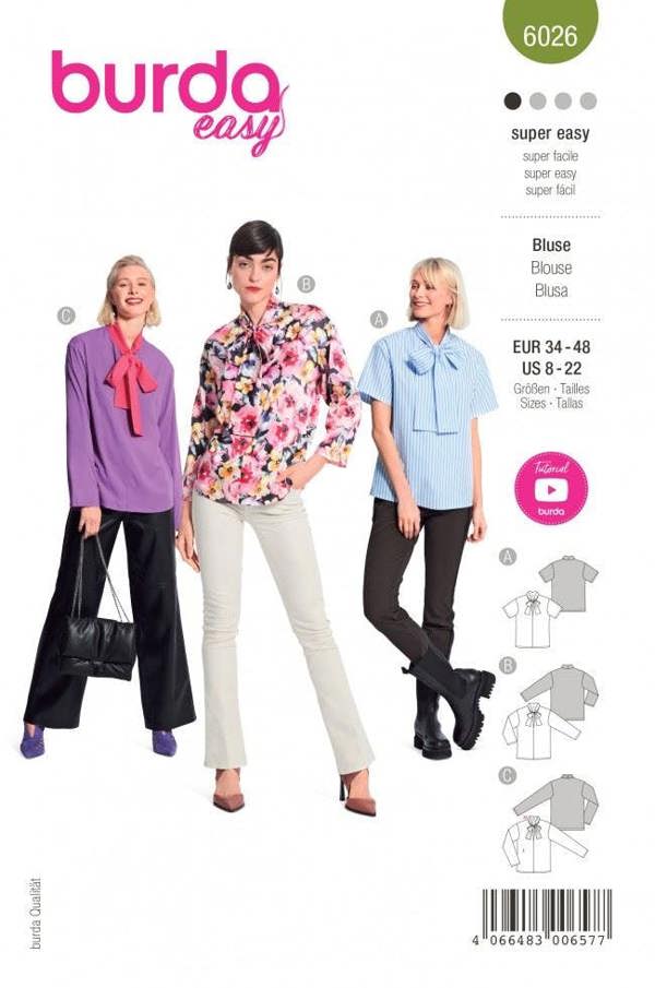 Burda Sewing Pattern 6026 Tops For Women, 8-22 (34-48) - Easy