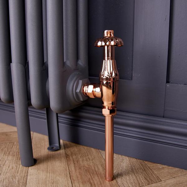 Flode Traditional Style Angled TRV & Lockshield | 15mm x 1/2" | Copper