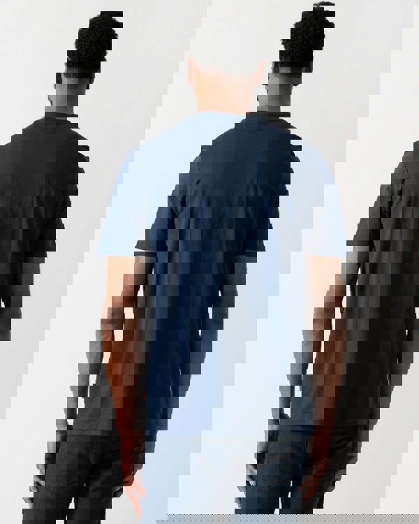 Back shot of a Model wearing a BOSS Orange TePlain Mens T-Shirt in Open Blue