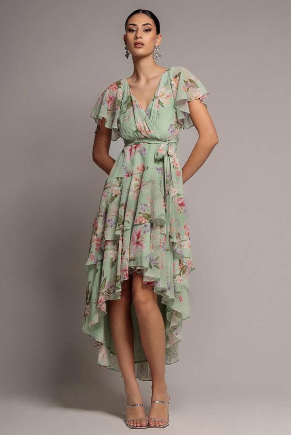 Flutter Sleeve Midaxi Wrap Dress - Sage Green DR5140