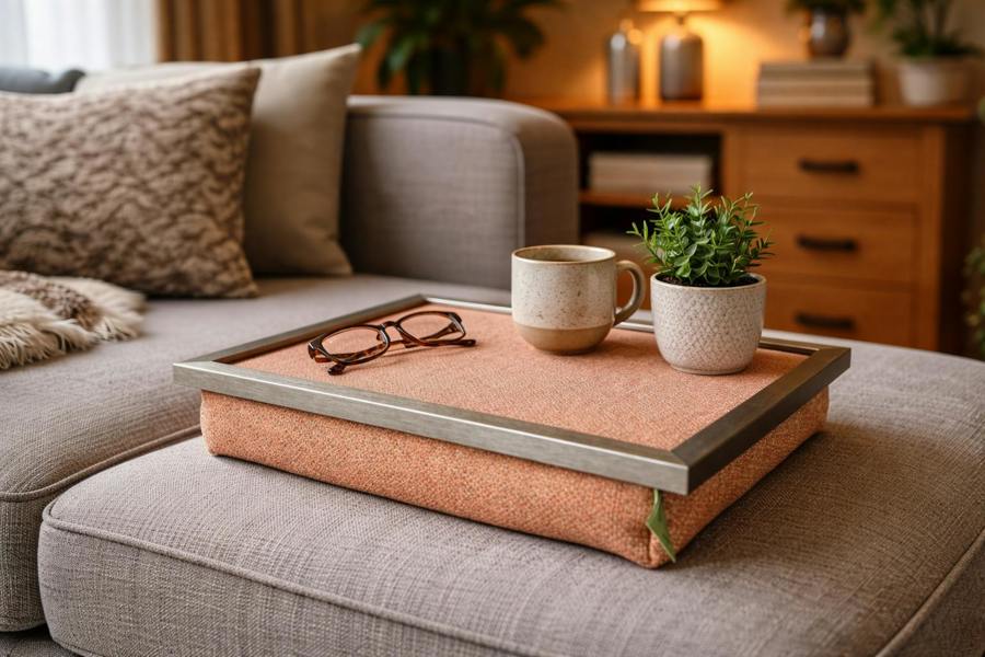 Made in the Mill Luxury Mid Century Orange Lap Tray With Bean Bag