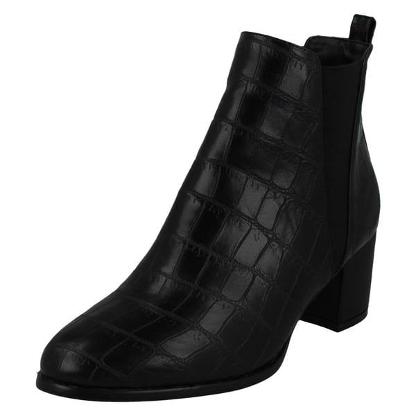 Spot On Ladies Spot On Mid Chunky Heel Ankle Boots F51090