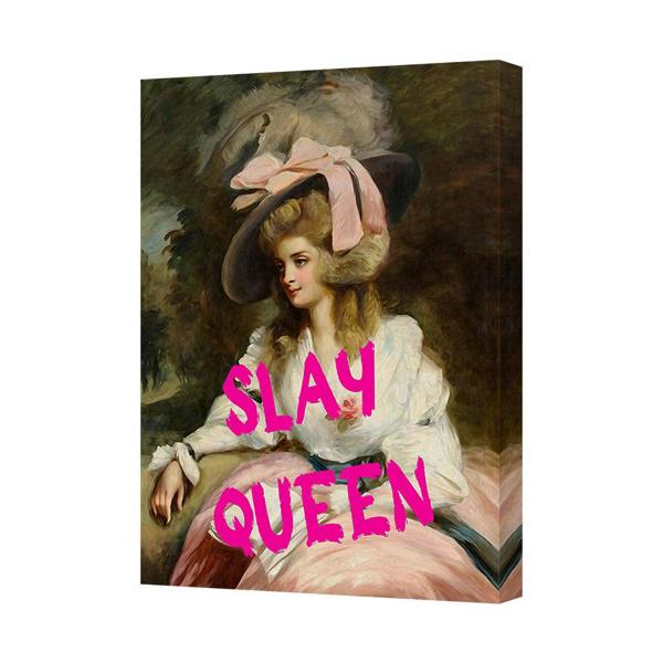 Benjamin Tate Design Slay Queen Vintage Portrait Canvas Wall Art Print With Pink Overlay