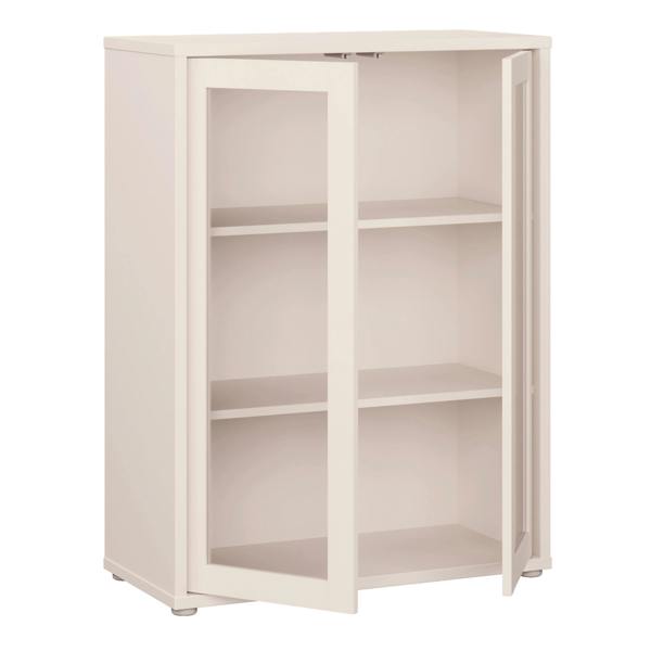 Furniture To Go Alice Springs Low Glass Fronted Cabinet with 2 Push-to-Open Doors in Sand