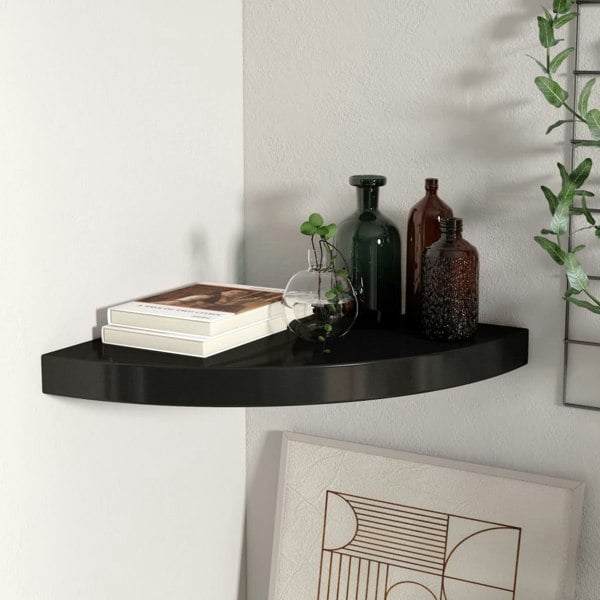 Berkfield Floating Corner Shelf Black 35x35x3.8 cm MDF