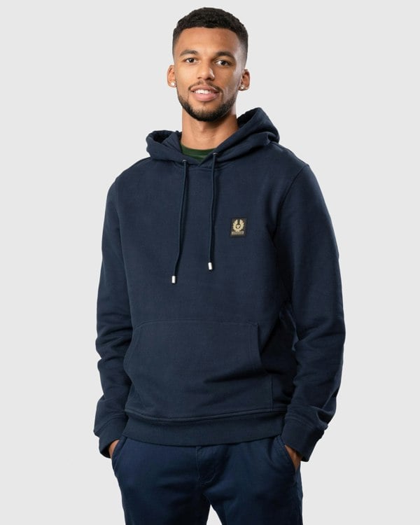 Belstaff Mens Pullover Logo Patch Hoodie - Dark Ink