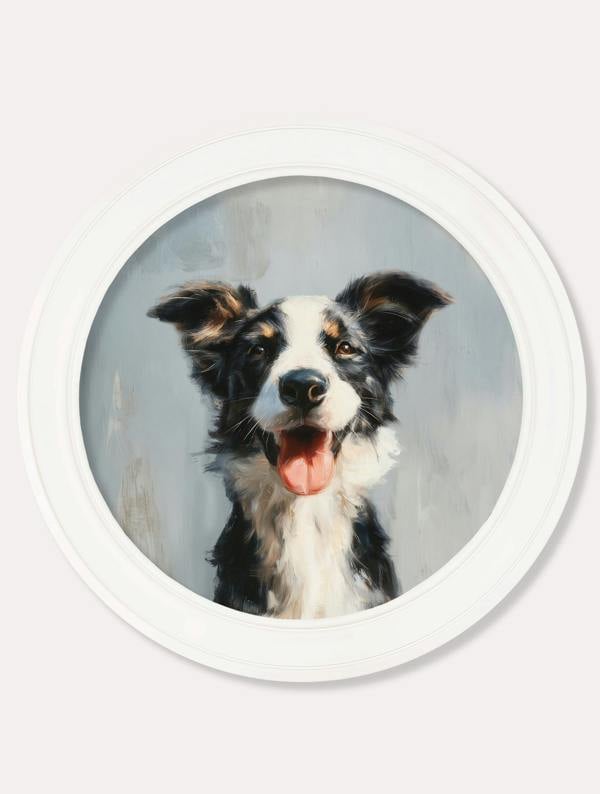 Exceptional Art The Smiley Sheepdog - Oxford Strong White round frame