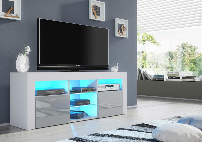 Mex Furniture Stylish 145cm Modern TV Unit with Sideboard and Grey High Gloss Doors