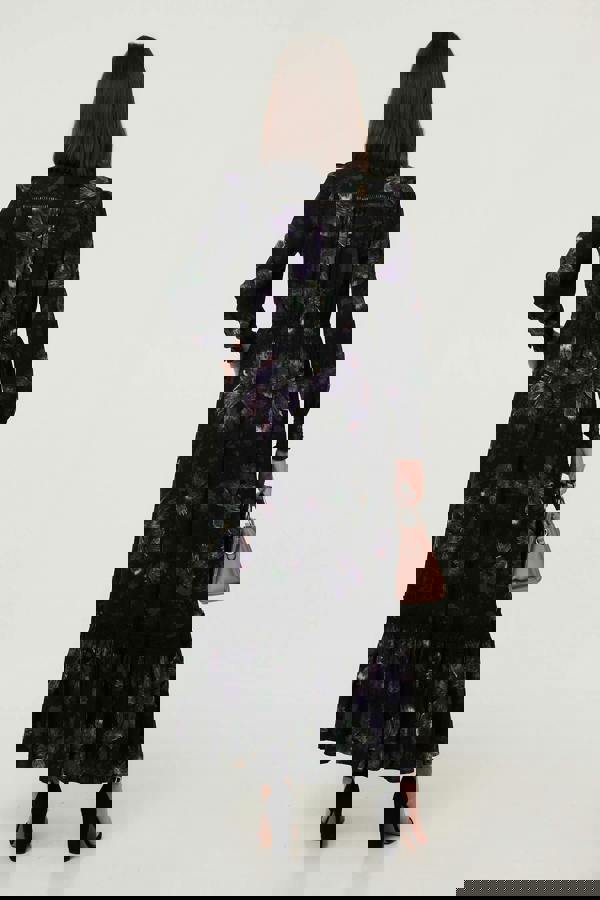 Black | Floral Tier Long Sleeve Maxi Dress