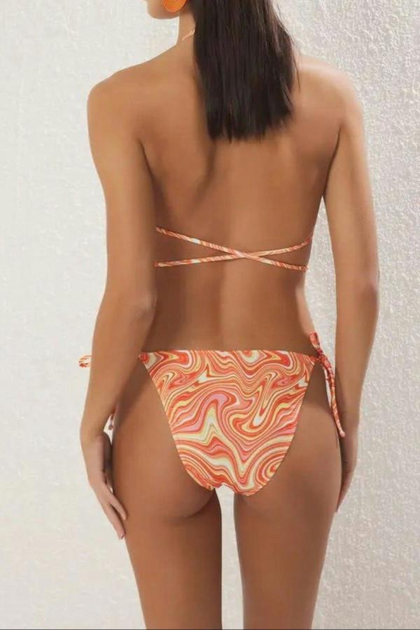 WOVCOR Abstract Patterned Regular Waist Bikini Bottom with Accessories