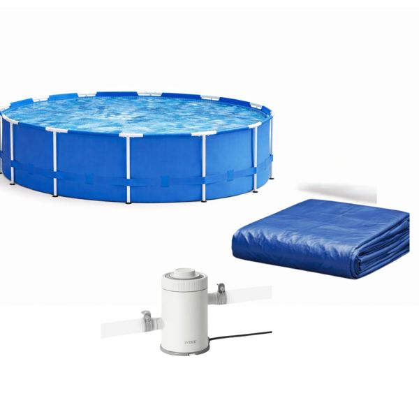 Intex 10FT Metal Frame Swimming Pool With Filter Pump and Solar Cover