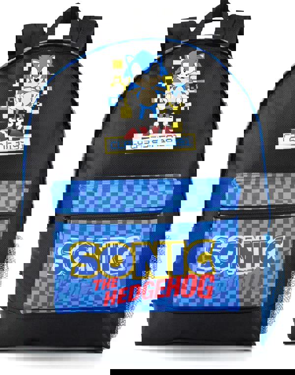 Sonic the Hedgehog Boys Black Sonic Placement Print Graphic Checkerboard Pocket Backpack (One Size)