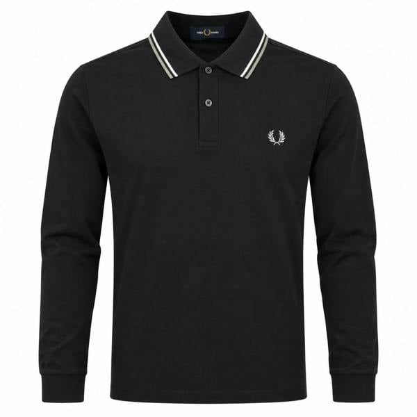 Fred Perry Long Sleeve Twin Tipped Polo Shirt Navy/Ecru/Silver Blue