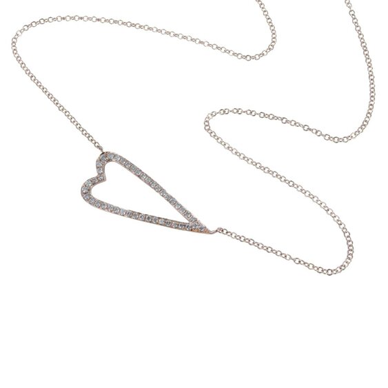Reeves & Reeves 14K Solid Gold and Diamond Open Heart Necklace