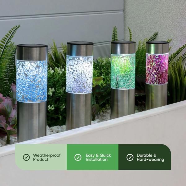 Gardenwize Pack of 4 Solar Mosaic Stake Lights – Warm White LED Garden Lights