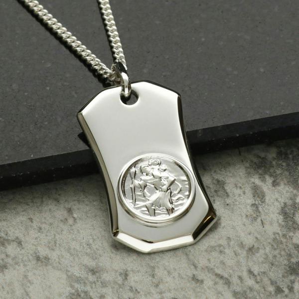 Christopher James of London Sterling Silver St Christopher Curved Ingot With Optional Engraving and Chain