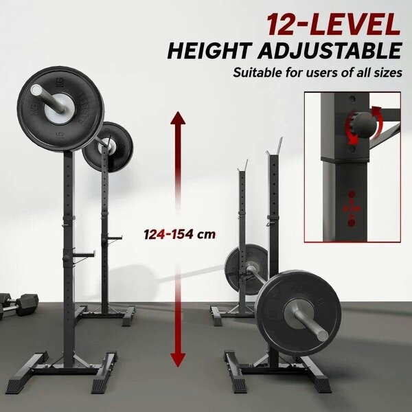 Adjustable Squat Rack, Weight Strength Training Bench Press Rack Weight Bench Supporter for Home Gym Exercise, Max Load 150kg, 124-154cm