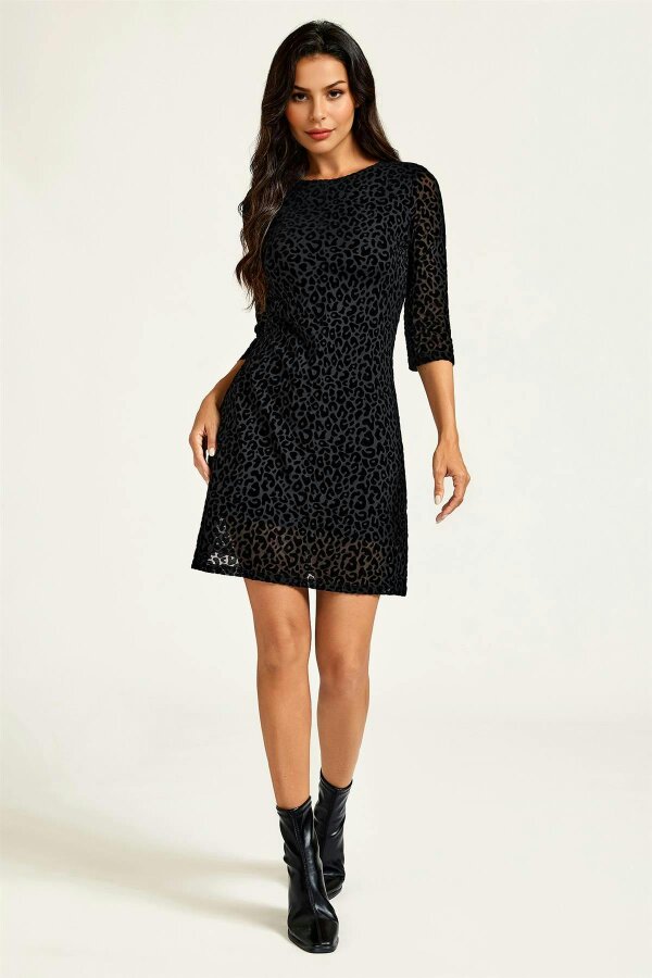 FS Collection Velvet Leopard Devore Mini Dress In Black