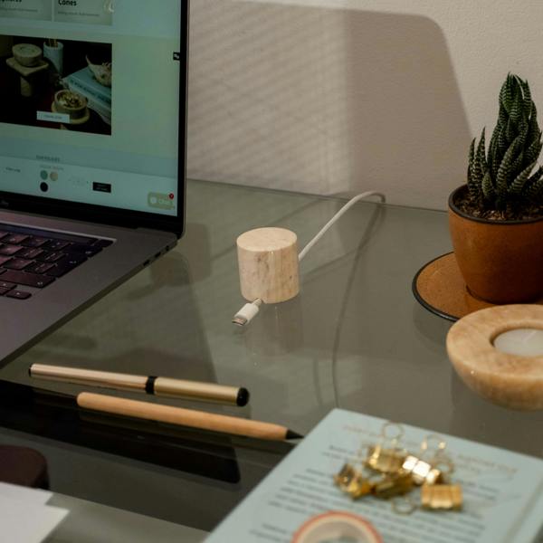Marble cable pillar tower styled desk cable organiser genuine stone