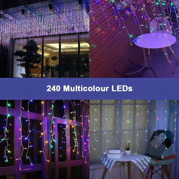 240 Multi Colour LED Icicle Christmas Lights with 8 Lighting Modes, Auto Timer and Memory Function image 9