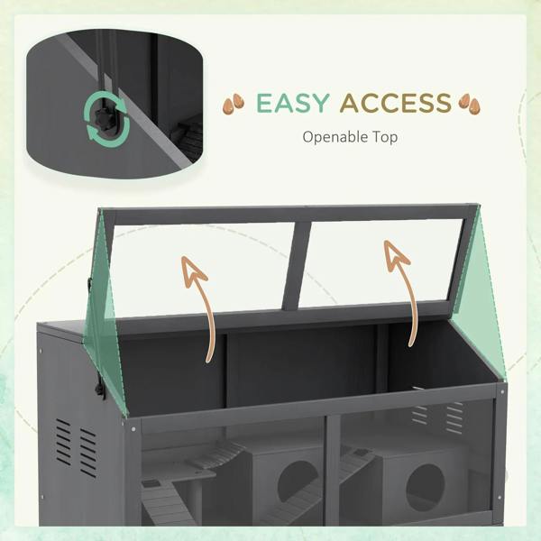 Charcoal grey wooden hamster cage with openable top and side access for viewing