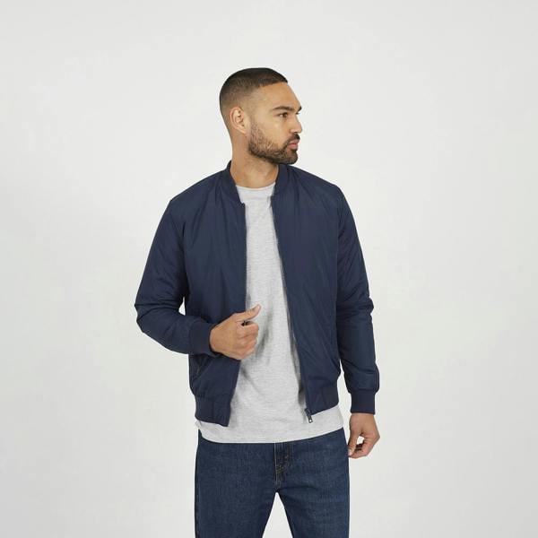 Brave Soul Navy Collarless Bomber Zip-Up Jacket - Navy Image 1