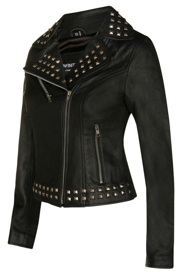 Infinity Leather Womens Gothic Biker Leather Jacket with Studs-Bilbao