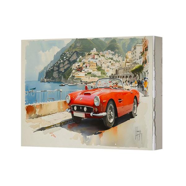 Benjamin Tate Design Canvas Art Red Convertible Car Overlooking Amalfi Coast Wall Decor