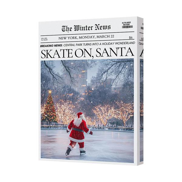 Benjamin Tate Design Santa Skating On Ice Canvas Art Print With Deep Wooden Frame United Kingdom