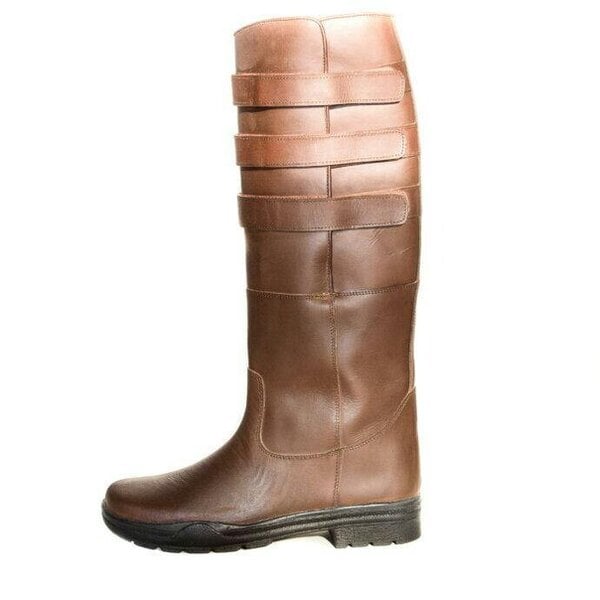 eQuitack Unisex Leather Long Yard & Stable Country Horse Riding Boots With Adjustable Straps Brown