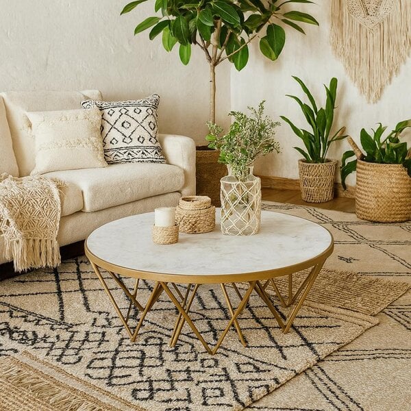Wyld Haus Livorno White Marble Effect Glass and Gold Coffee Table