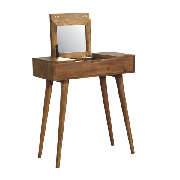 Artisan Furniture Solid Wood Mini Oak-ish Dressing Table, 4 Storage Compartments, Brown