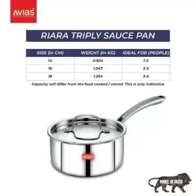 AVIAS TRIPLY SAUCEPAN WITH SS LID 18CM (2.25L)