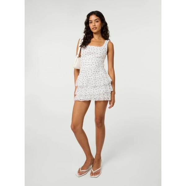 Pink Vanilla Polka Dot Square Neck Mesh Dress