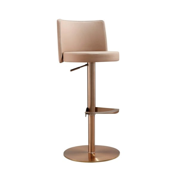 Furniture Edit Loosha Cafe Au Lait Performance Vegan Leather and Rose Gold Adjustable Bar Stool