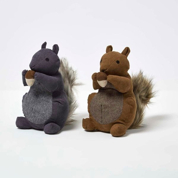 HOMESCAPES Luxury Fabric Squirrel Doorstop Set of 2