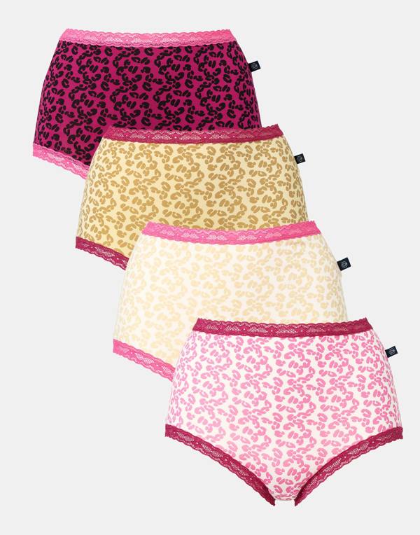 British Boxers Multipack! 4 Pairs of Women's Bamboo Lace Full Briefs – Leopard Rose