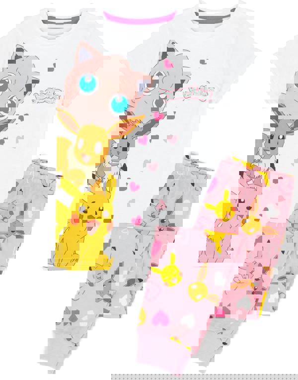 Pokemon Girls Pink Frills Long Sleeve Long Leg Pyjama Set