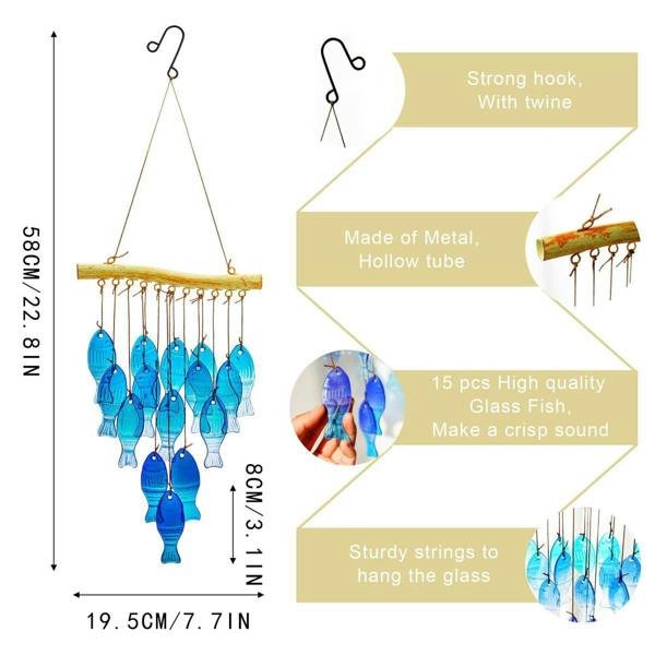 Leaper Fish-shaped Blue Glass Wind Chime