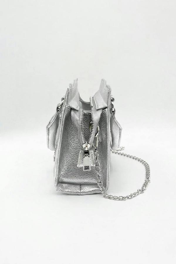 SVNX Zip Detail Satchel Handbag in Silver