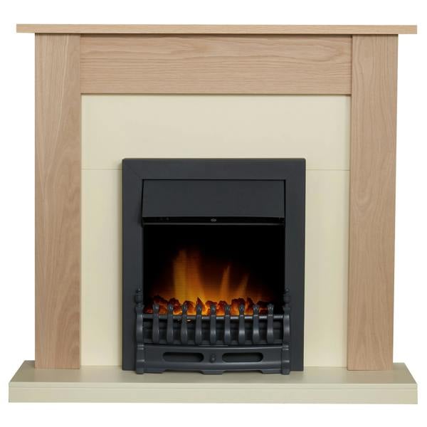 Adam Southwold Fireplace in Oak & Cream with Blenheim Electric Fire in Black, 43 Inch
