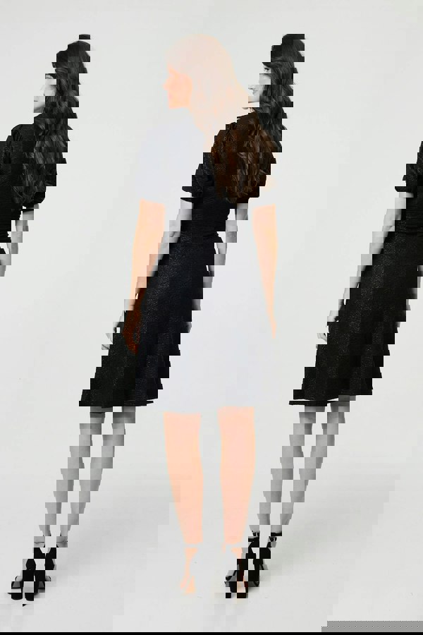 Black | Sparkly Short Sleeve Belted Wrap Dress