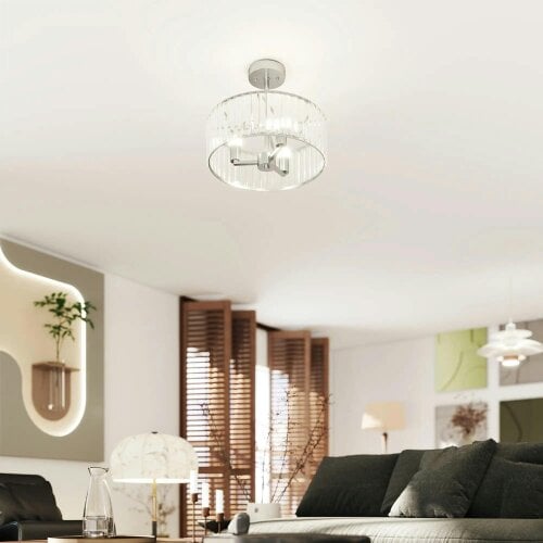 Bobobiy Crystal Ceiling Light Fixture, Semi Flush Mount Modern Crystal Chandelier Ceiling Light, E14 Base 3-Lights, Bulbs Not Included, Silver Tone