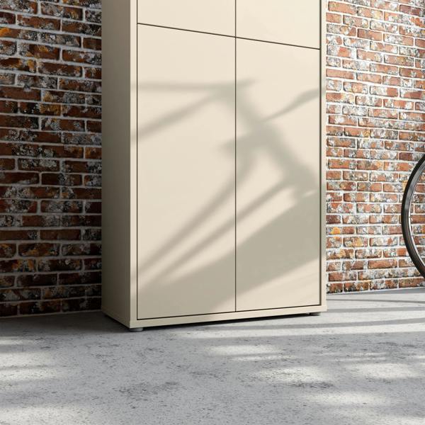 Furniture To Go Alice Springs Tall Shoe Cabinet with 4 Doors Push-to-Open in Sand