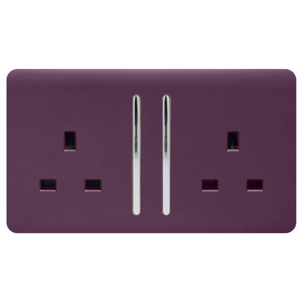 Trendi Switch 2 Gang Long Switched Plug Socket in Plum Purple