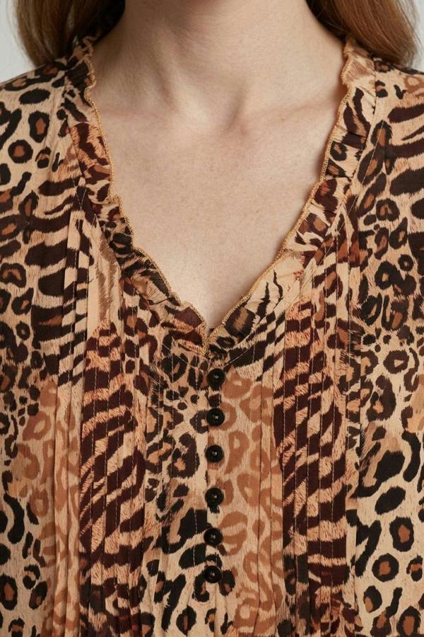Brown | Animal Print 3/4 Sleeve Midi Smock Dress
