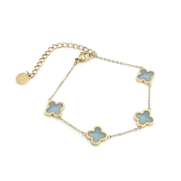 Say It With Turquoise Crystal Clover Bracelet - Yellow Gold Plated